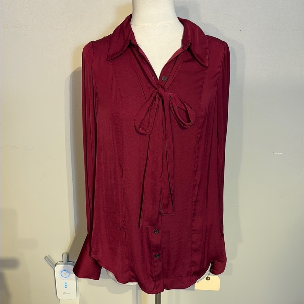 Free People Red Tie Front Blouse with Full Sleeves